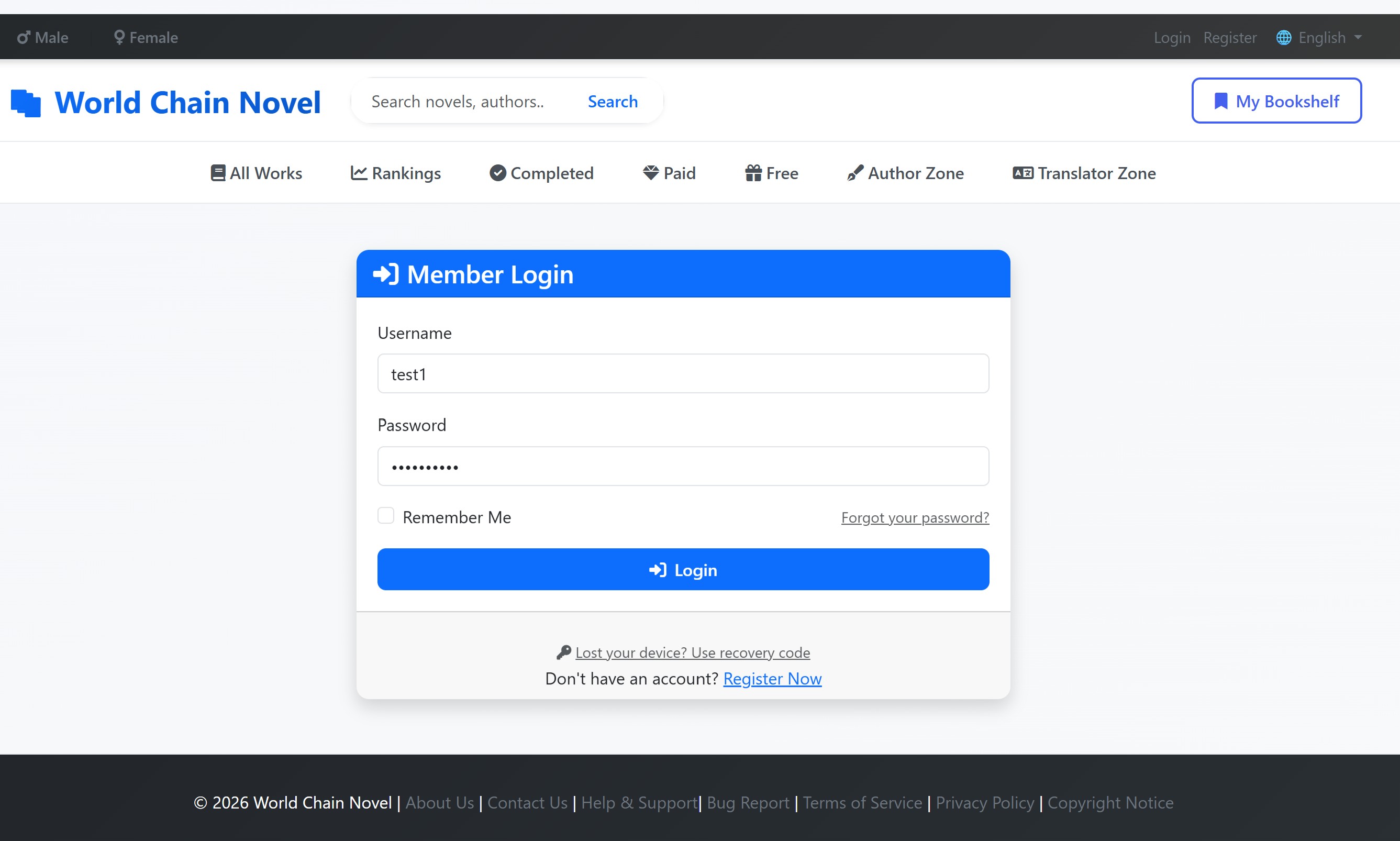 Registration page
